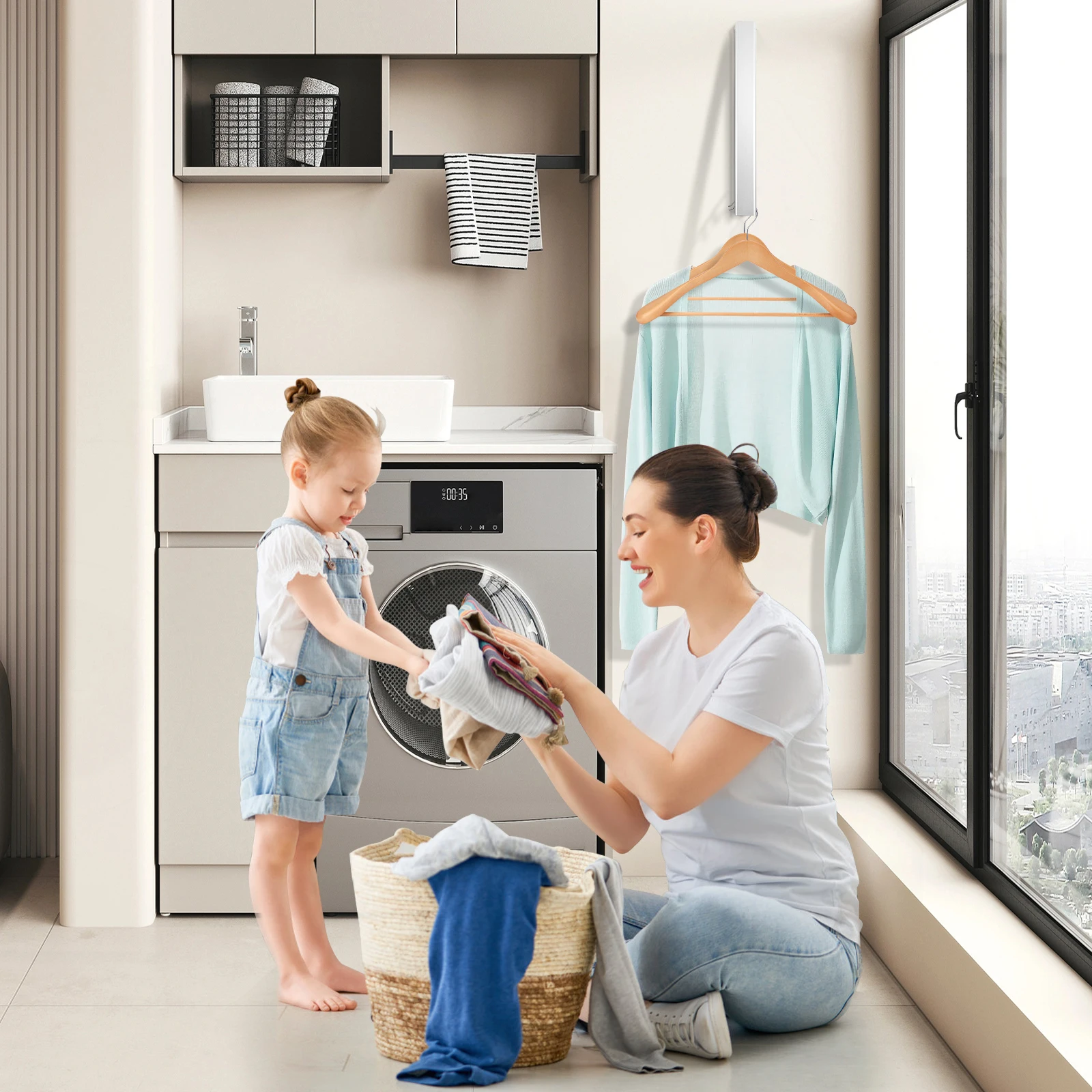 Folding Laundry Rack Versatile Aluminum Telescopic Clothes Hanger Space Saving Clothes Hanger Retractable Drying Rack