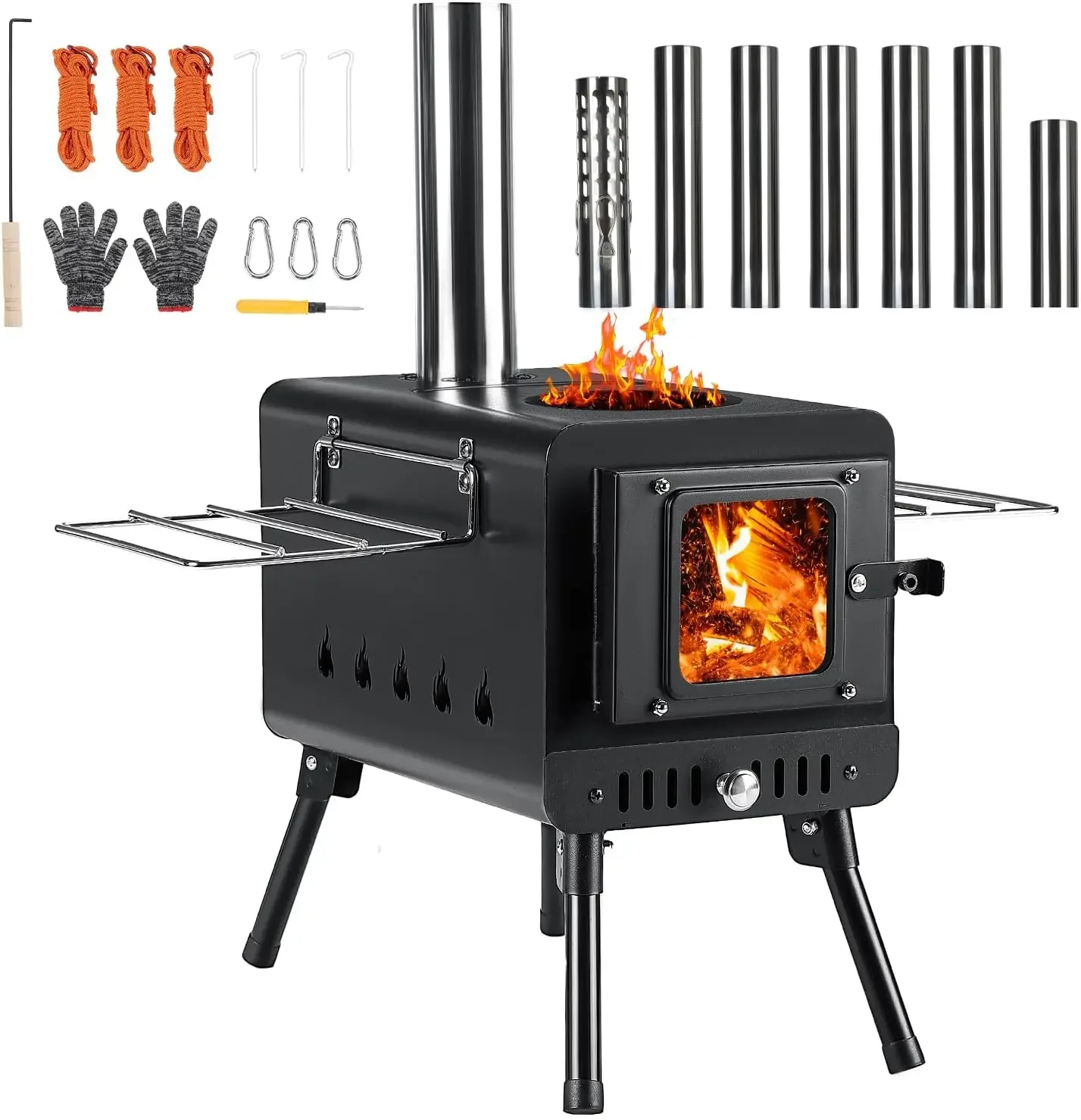 Burning Stove with 7 Section Chimney Pipes 1