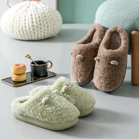 New Winter Slippers for Women Men Indoor Furry Warm Home Shoes Soft EVA Thick Sole Plush Women Couples Cute Platform Slides 2