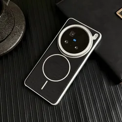 Luxury PU Leather Magnetic Wireless Charging Protective Back Cover for Vivo X200 Pro (Quilted Pattern Blac)