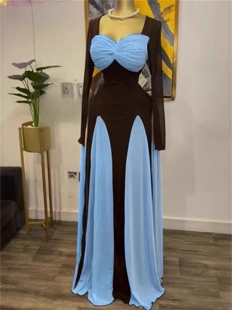 Wmstar Dresses for Women Wholesale Patchwork Strapless Long Dress with A Stylish Vacation Belt A Long Sleeved Dress 2025