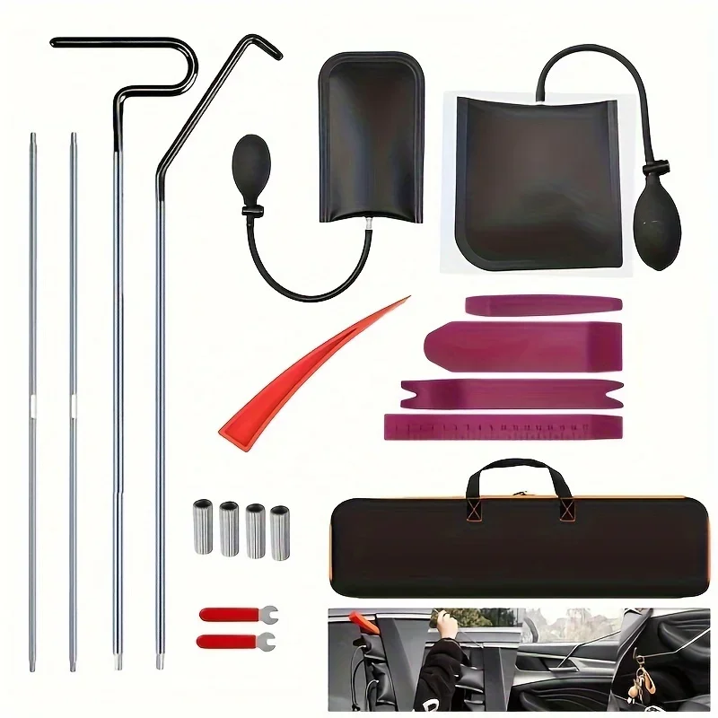 

Purple Warp Stainless Steel Long Distance Car Emergency Key Hook Tool with Curved Hook-shaped Handle - 18-piece Set Wedge Combin