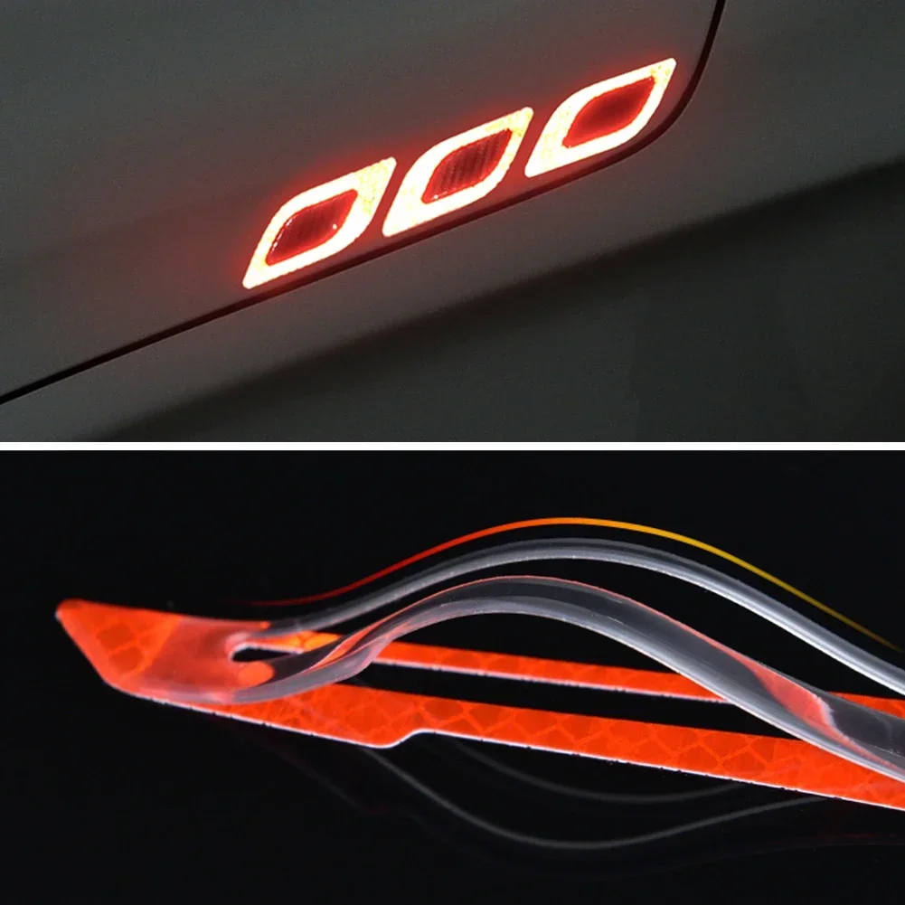 Car 3D Reflective Sticker Reflective Strips Night Safety Warning Auto Exterior Accessories 6pcs