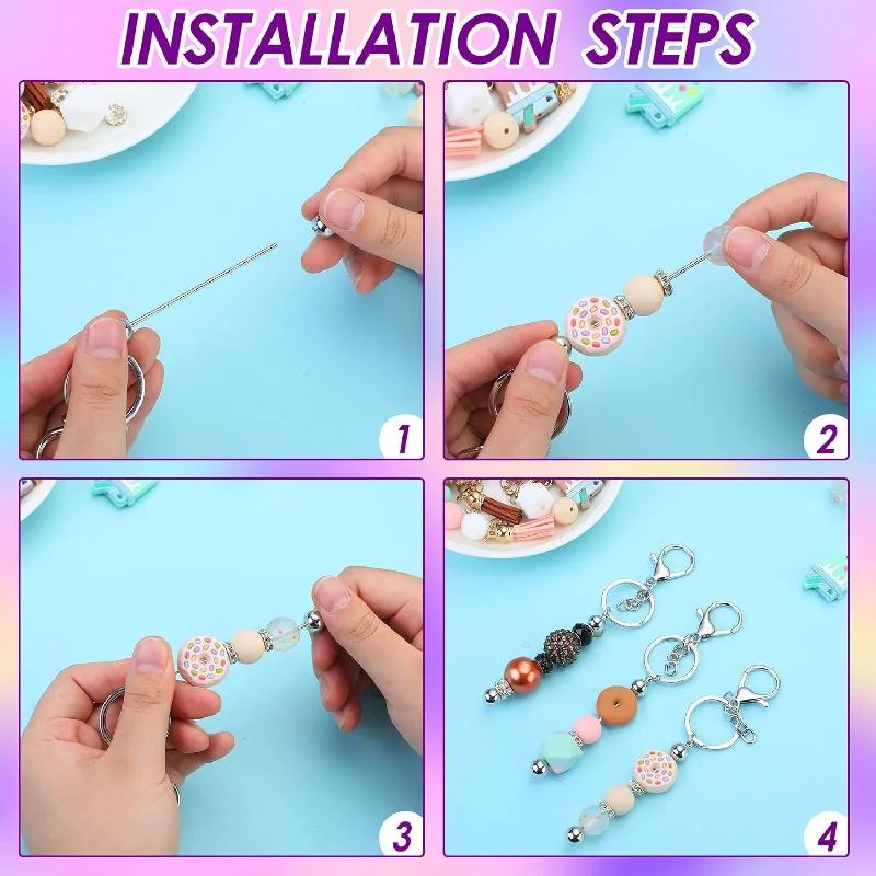 Beadable Keychain Kits Beaded Keychain DlY Pole Charm,Beaded Cute Pendant Ornament Ornament Set