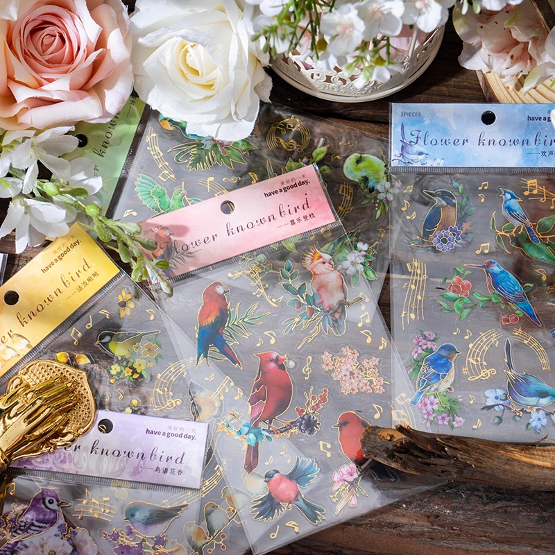 

Flower Branch And Bird Talk Series Gold Stamping Stickers Aesthetic Journaling Phone Label Creativity Cutting Decor Scrapbooking