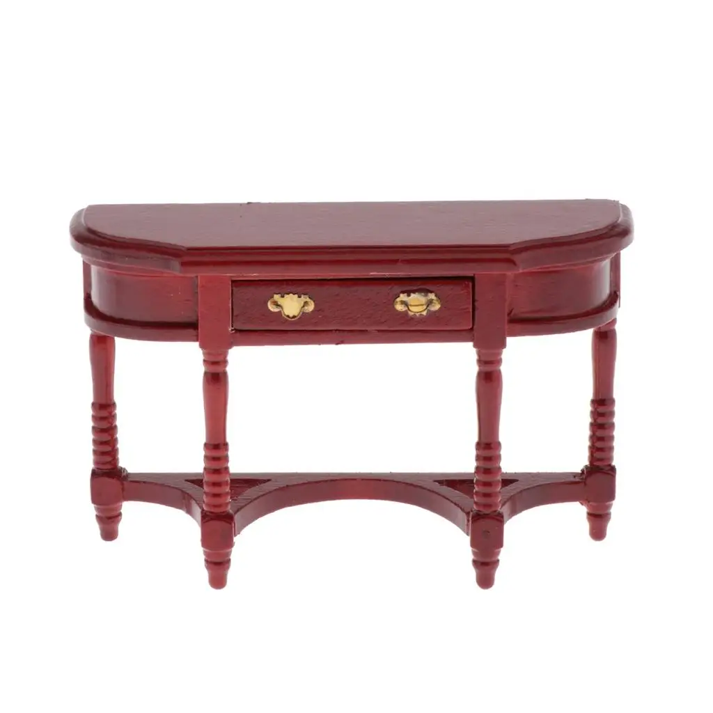 

1:12 Dollhouse Half-round Table Miniature Wooden Furniture Annatto