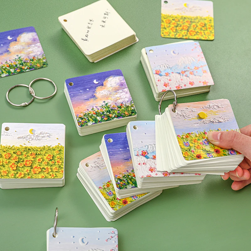 

80 Sheet Memo Pad Oil Painting Landscape Iron Ring Diy Blank Loose Leaf Portable Message Note Book School Student Stationery
