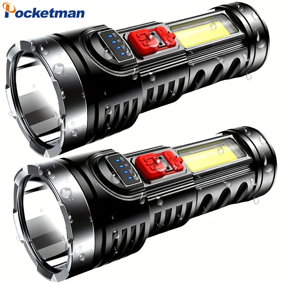 USB Rechargeable Flashlight Tactical Flashlight Waterproof Torch High Lumen Flashlights with Built-in Battery