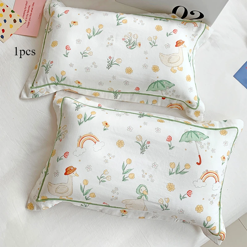 Class A Children's Bamboo Cotton Pillowcase 30x50 Cartoon Baby Pillowcase Latex Pillow Pure Cotton Summer Baby Pillow Cover