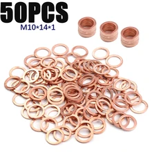 

50Pcs Copper Sealing Washer Gasket M10*14*1 Sump Plug Oil For Boat Crush Washer Flat Seal Ring Fitting