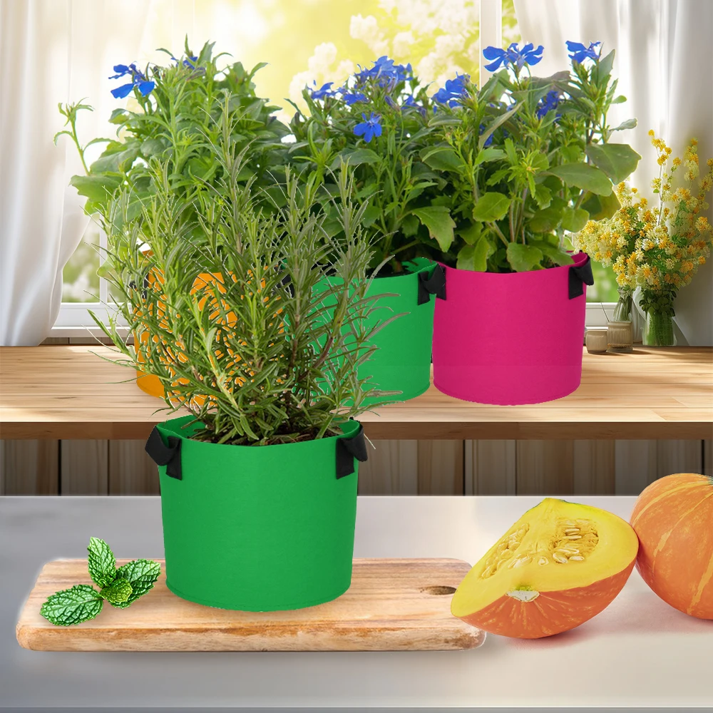 Garden Grow Bag 10 Sizes 15 ColorsHandles Indoor Outdoor Fabric Aeration Plant Pot Container Flower Vegetable Pouch 