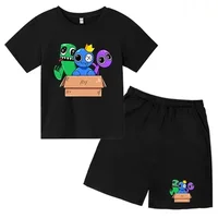 Summer Rainbow Friend Printed Short Sleeved Children T-shirt + Shorts 2pcs Set 3-12 Years Boy Girl Clothing Kid  Fashion Suit 1