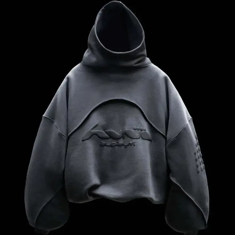 Aesthetic High Street Harajuku Hip Hop Rock Long Sleeve Pullover Contrast Stitching Creative Foam Printing Fashion Casual Hoodie