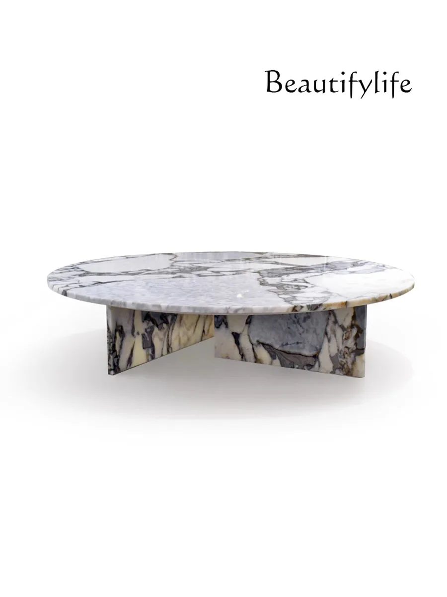 

Simple Retro Design Natural Marble Coffee Table Light Luxury round Living Room Combination Coffee Table