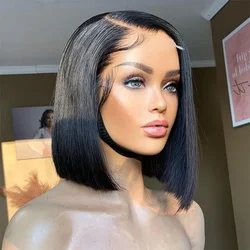 13x4 Lace Front Short Bob Wig Straight Natural Black Human Hair Wigs For Black Women Pre Plucked Brazilian Human Hair Wigs 180%