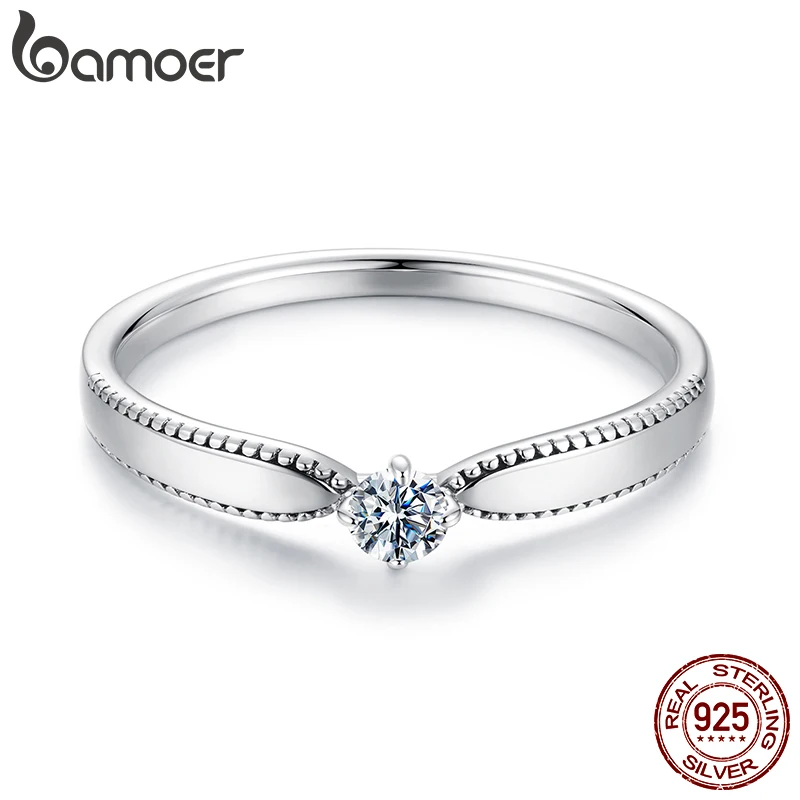 BAMOER 925 Sterling Silver Moissanite Ring Women Anniversary Gift