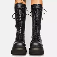 DoraTasia Black Gothic Fashion Round Toe Side Zipper Lace Up Women's Mid Calf Boots New INS Christmas Street Party Shoes Woman - Image 6