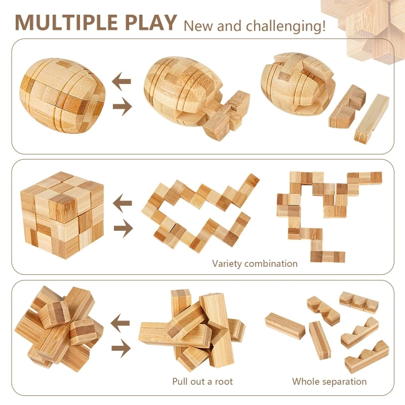 Magic Cube Wooden 3D Puzzle Brain Teaser Toy