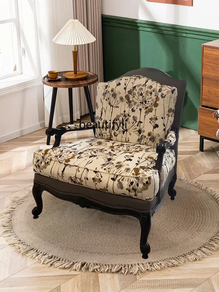 

American Retro Leisure Couch Wingback Chair Single Sofa Jacquard Fabric