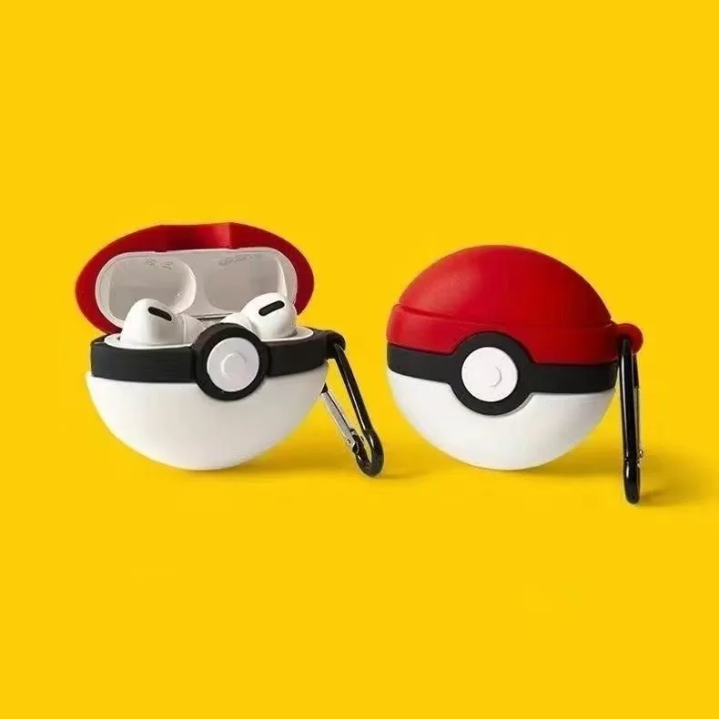 3D Cartoon Poké Ball Silicone Earphone Case with Pendant Cover