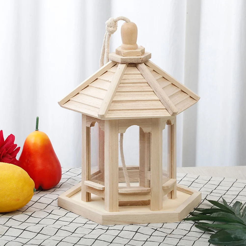 

Wooden Birds Feeder Cages Durable Birds Feeding Case Birds Feeder Box Parrot Perch Stand (Wooden Color)
