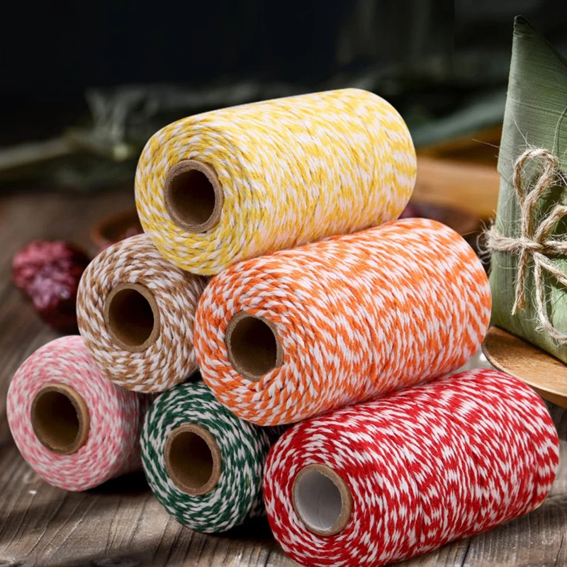 Cotton Bakers Twine String Cord Cotton Rope Cord Bottle Gift Box Decor Craft 100m/Roll Red+White cotton rope