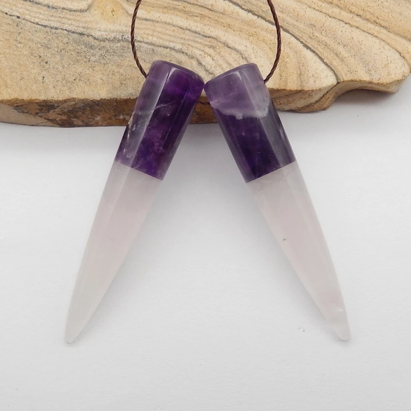 Semiprecious Natural Stone Amethyst Rose Quartz Fashion Jewelry Earrings Accessories For Women 42x8mm 8.1g