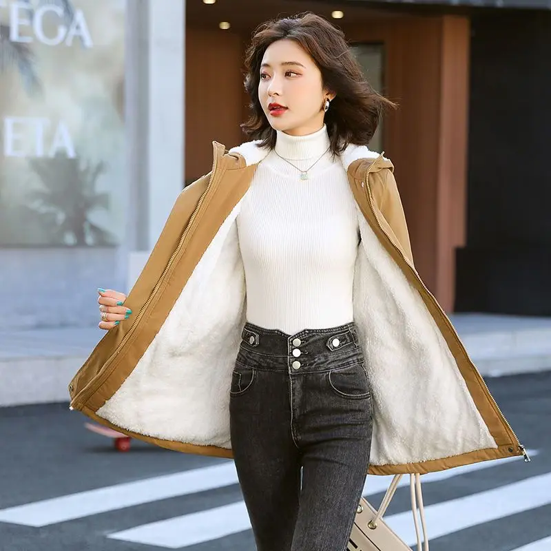 

Autumn Winter Women's Jackets New Korean Hooded Windbreaker Female Fleece Warm Thick Cotton Padded Coat Women Parkas Outerwear