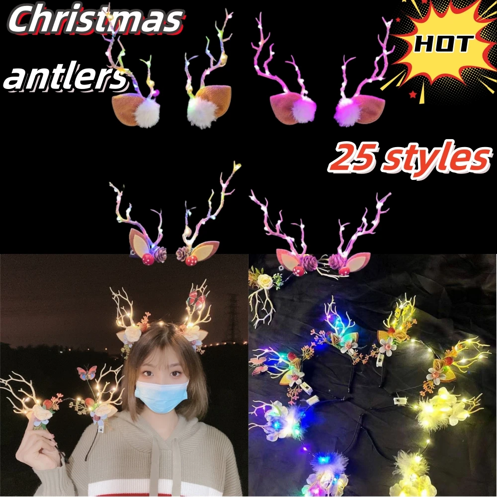 Hair Clip Colorful Light Antler Ears Christmas Hair Clip Headband Trendy Girls Headdress Halloween Headwear Accessories