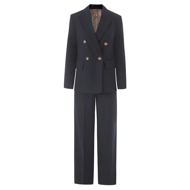 Kate Lapel Long Sleeves Spliced Double Breasted Pant Set 3