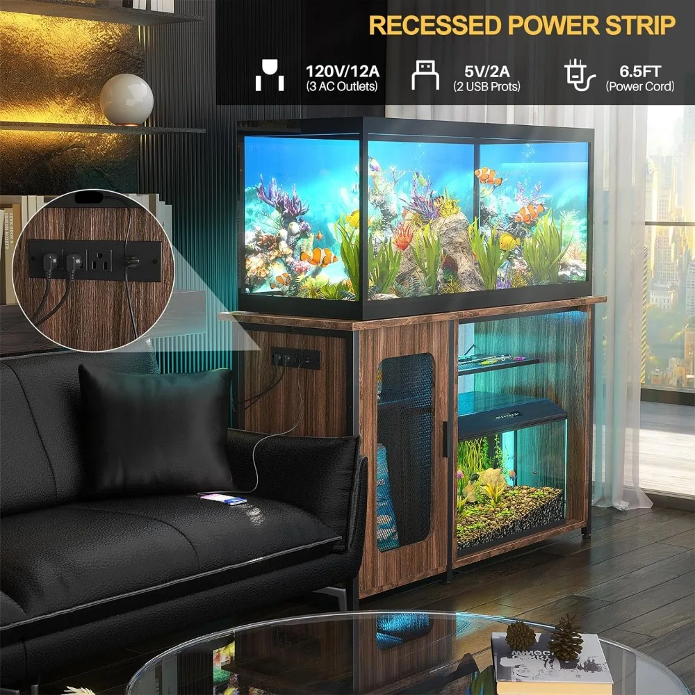 55-75 Gallon Fish Tank Stand With Power Outlets & LED Light Complete Aquarium  Decoration Pesera Dark Walnut Fish Incubator Box - AliExpress