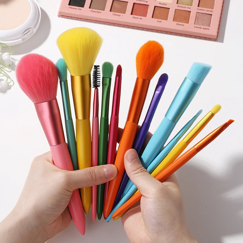 

12pcs Colourful Sweety Makeup Brushes Set Make-up Tools With Travel Pouch For Women Daily Eyeshadow Concealer Eyebrow Blending