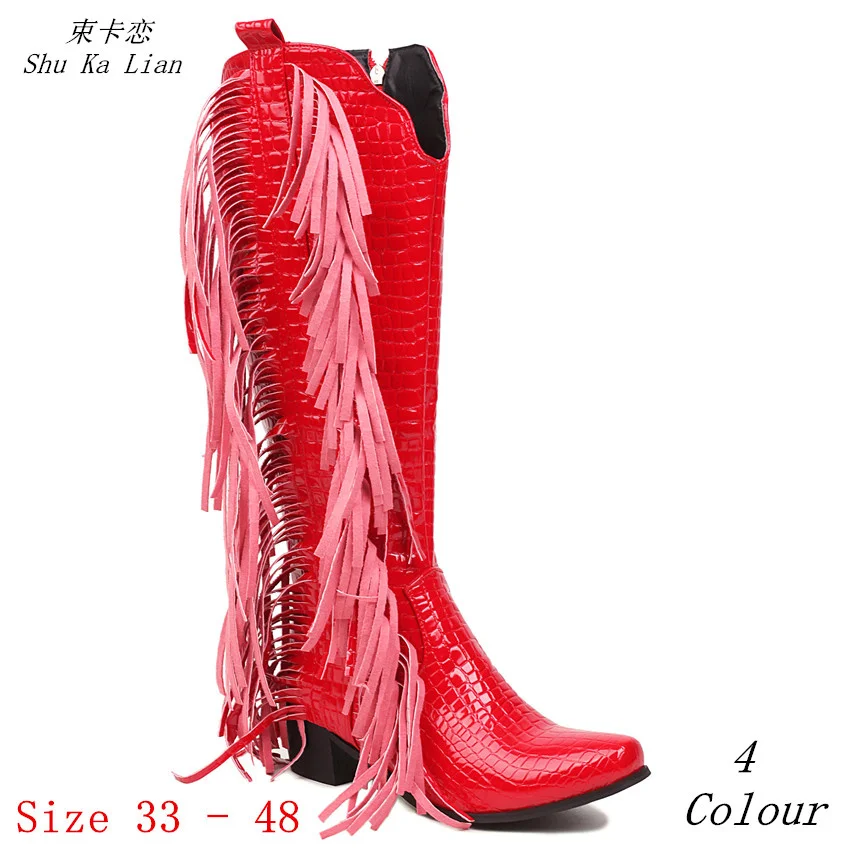 

Spring Autumn Women Knee High Boots 5 CM Med High Heel Shoes 4 Colour Woman Long Boots Small Plus Size 33 - 48