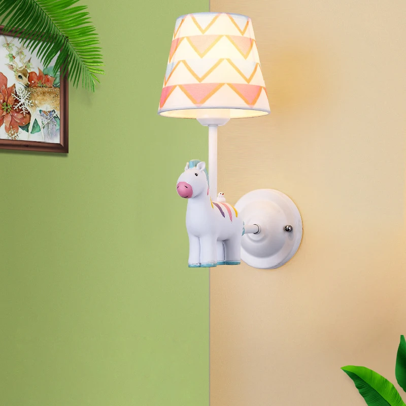 Children's Room Wall Lamps Pink Blue Pegasus Unicorn Lamp Creative Warm Baby Room Princess Room Girl Bedroom Bedside Wall Lights 4