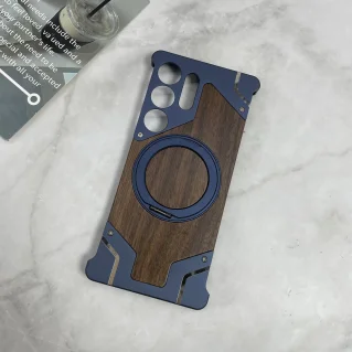 Luxurious Walnut Wood Phone Case with Metal MagSafe Wireless Charging and Ring Holder