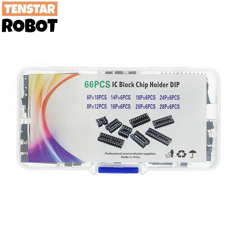66PCS/set DIP IC Sockets Adaptor Solder Type Socket Kit 6,8,14,16,18,20