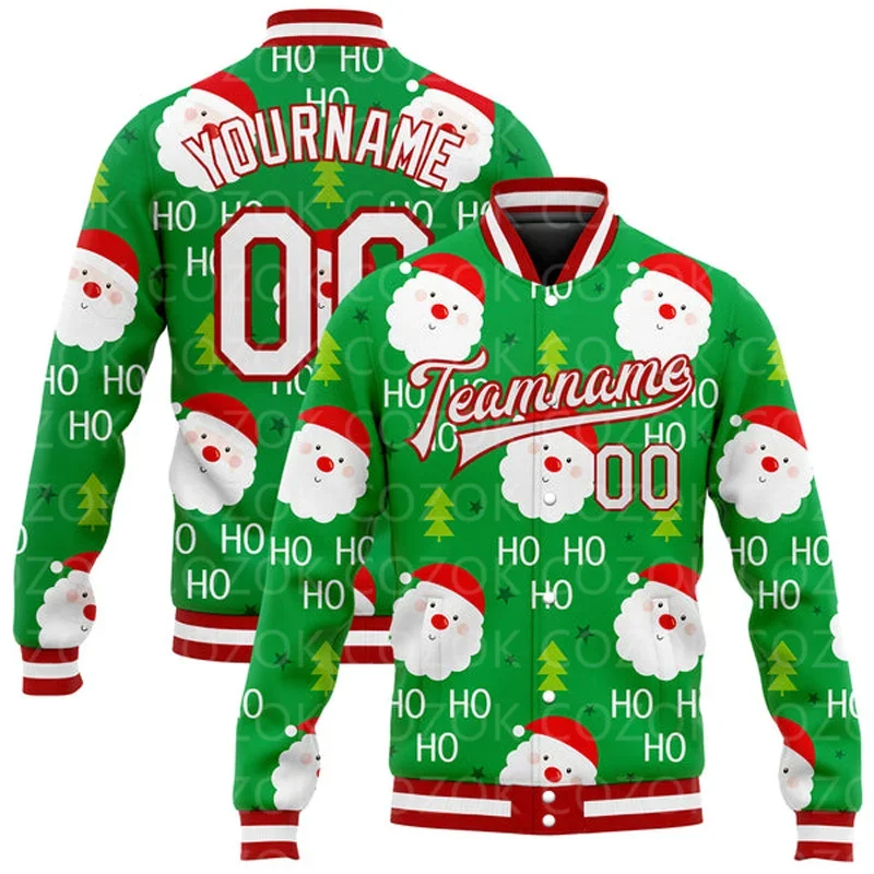 Custom Chrismas Santa pattern 3D Printed Baseball Button Jacket Bomber Full-Snap Varsity Letterman Jacket