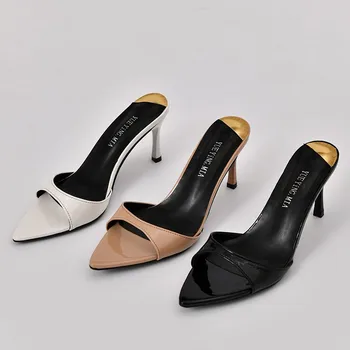 Sexy Stilettos Party Ladies Sandals 2025Summer Ladies Pointed Designer Simple Daily Casual Office Mature Open Toe Women Slippers 1