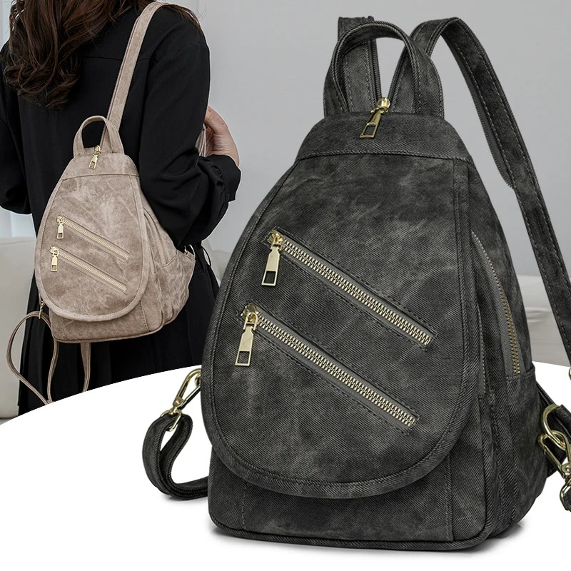 Ladies' large capacity backpack with adjustable shoulder straps, multi pocket design, chest bag, single shoulder diagonal cross