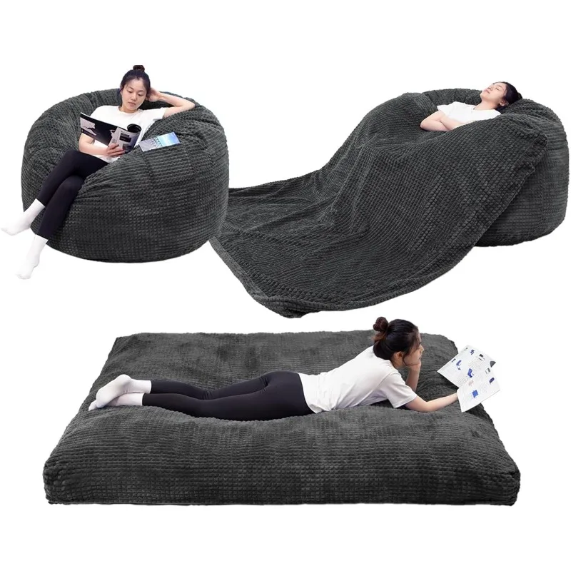 

5Ft Bean Bag Chair/Bed Transformable Giant with Washable Plush Velvet Cover - Perfect for Adults, Couples, and Families