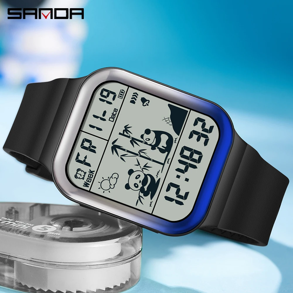 Sanda Men's Electronic Watch Square Gradient Youth Watch Female Student Fashion Digital Wristwatch 5Bar Waterproof Clock 2023
