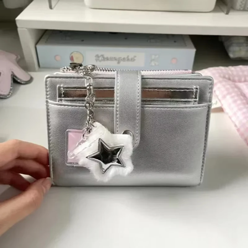 1Pcs Silver Small Notebook Soft Leather Girls Portable Card Holder Student Binder M5 Notepad Simple Ins Style Flipbook 3