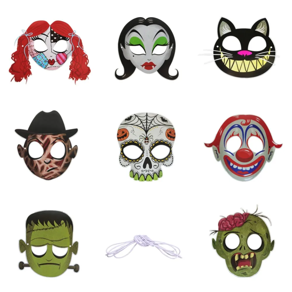 Halloween Paper Mask Skull Zombie Cat Vampire DIY Cosplay Mask for Kids Halloween Party Decorations Supplies Horror Scary Props