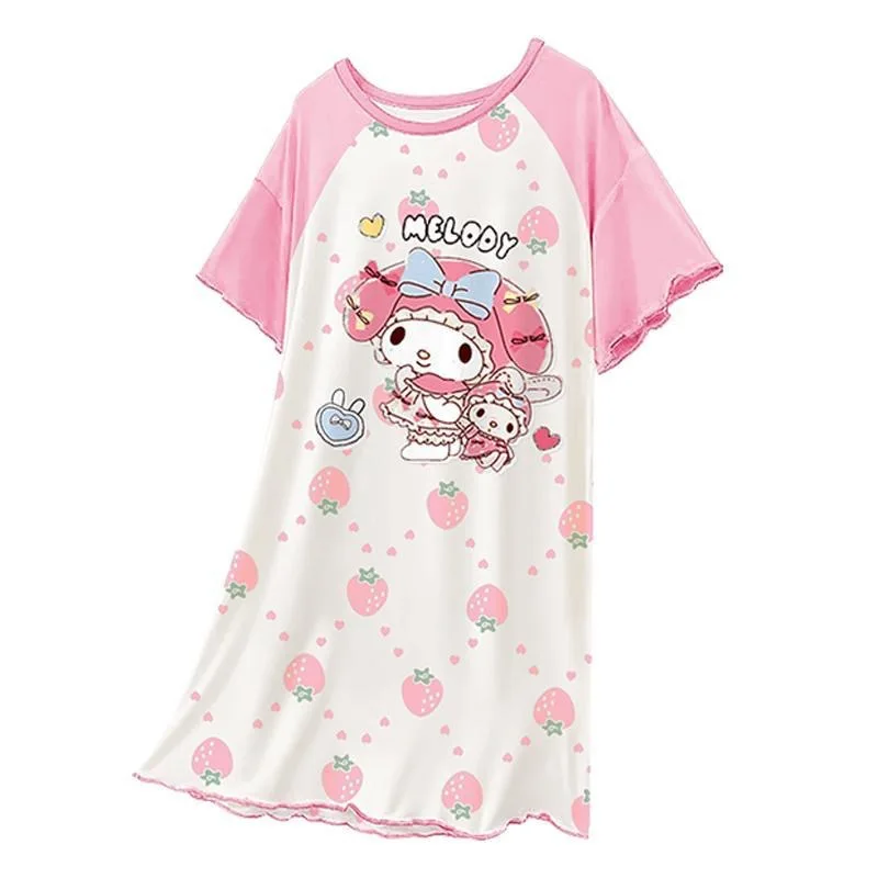 

Sanrio Hello Kitty Kuromi Children's Nightgown Girls Pajamas Thin Summer Homewear Cute Sleepwear Breathable Girls Casual Dress