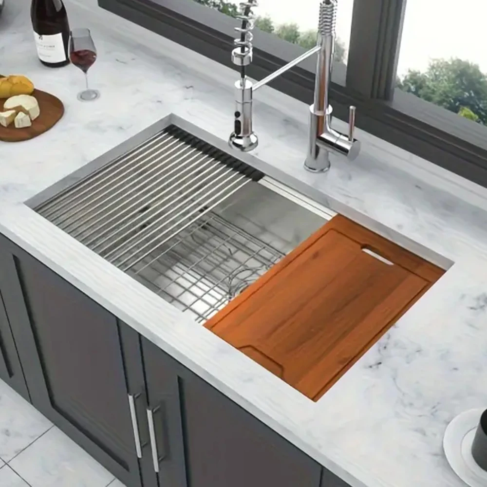 30x19 INCH Handmade 304 Stainless Steel Single Bowl Undermount Kitchen Sink Durable 16 Gauge Stainless Steel Construction 2