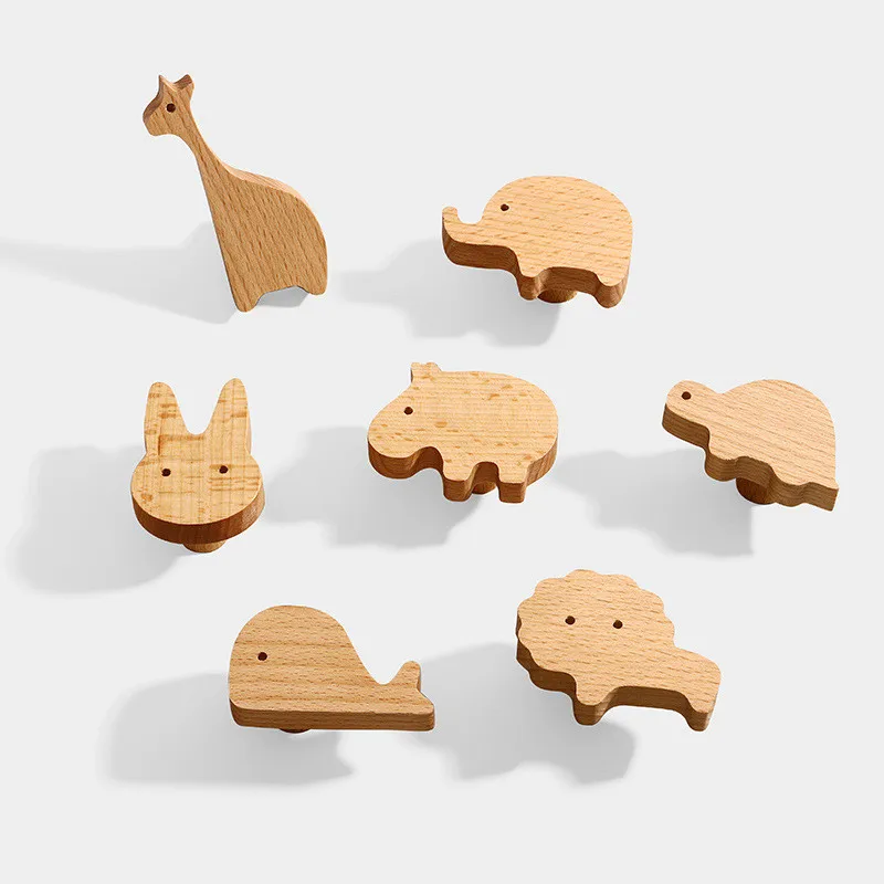 KK&FING Natural Wooden Animal Shape Cabinet Knobs and Handles Wardrobe Door Drawer Pulls Creative Wall Hooks Furniture Hardware