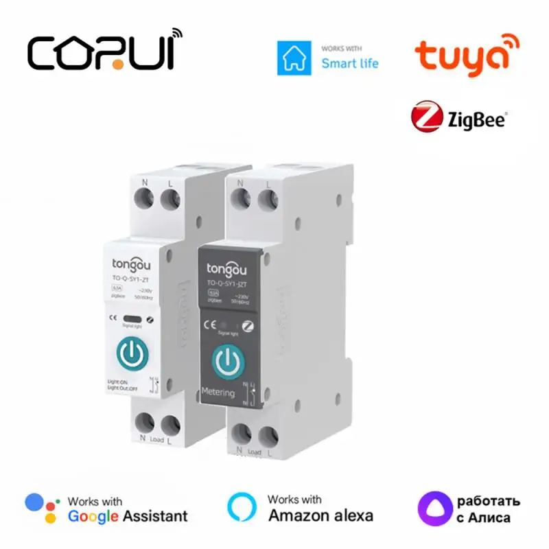 

CORUI ZigBee Tuya Smart Circuit Breaker Switch 1P 10/16/25/32/40/63A DIN Rail With Metering Smart Life Alexa Google Home Alice