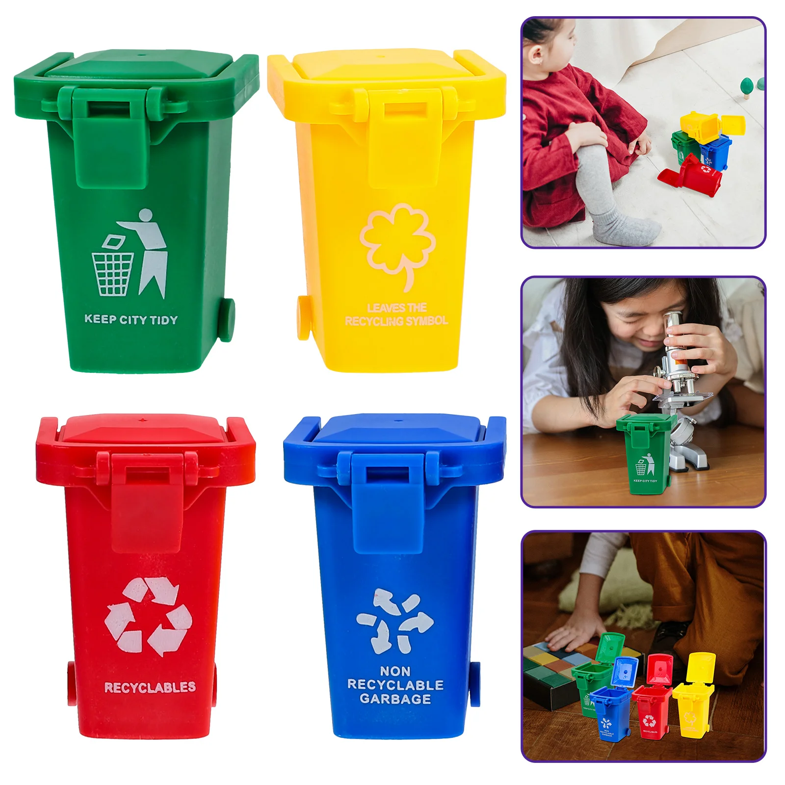 

Garbage Can Trash Toy Mini Bin Truck Toys Kids Cans Miniature Curbside Sorting Recycle Desk Educational Model Vehicles Bins Game