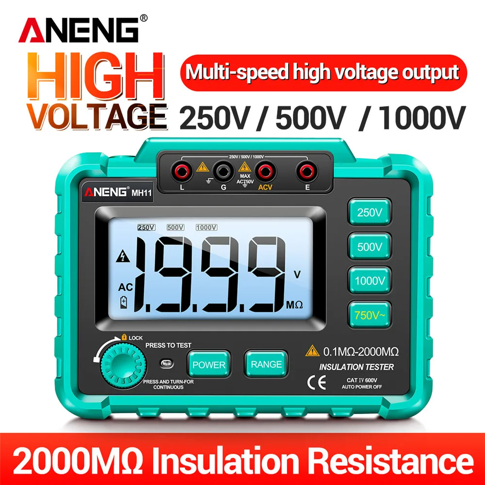 

ANENG MH11 Digital Megohmmeter Meter 250/500/1000V Insulation Earth Resistance Meters Tester cable Voltmeter Megger Meter