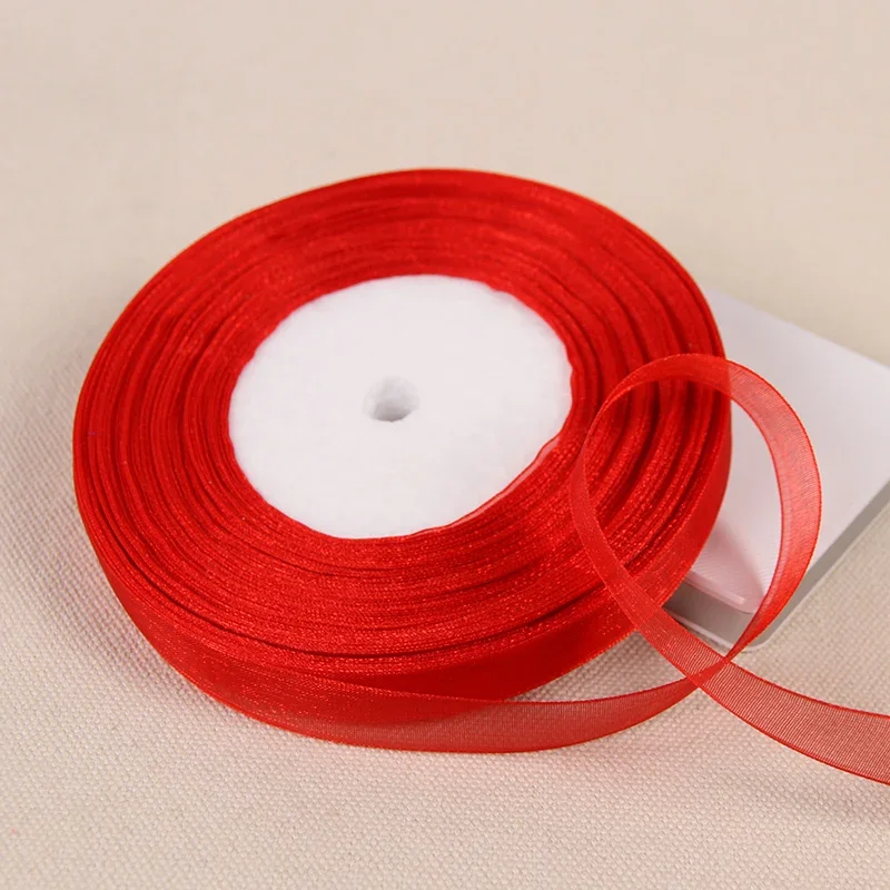 Versatile Red Organza Ribbon for DIY Crafts and Gift Wrapping - 45m Roll